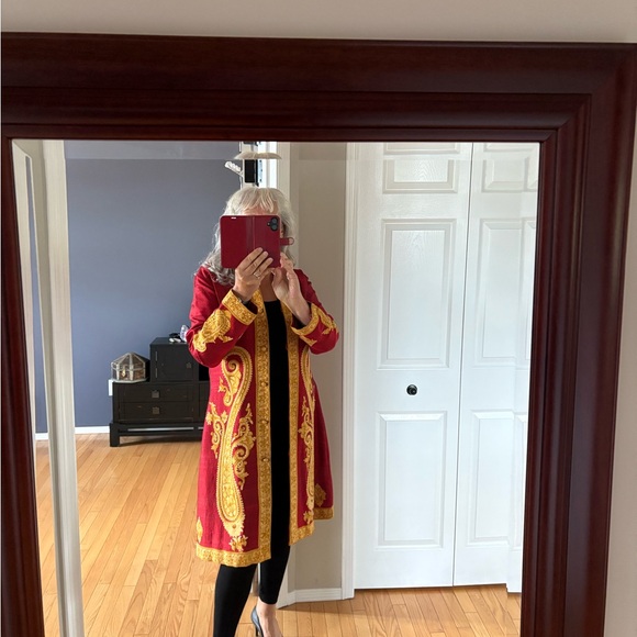 Maggie Walt Jackets & Blazers - Elegant Red and Gold Silk Women's Coat